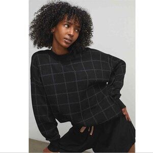 LUNYA Cozy Cotton Silk Pullover Sweater Plaid Grid Black Size Large NWT